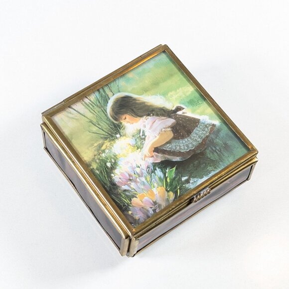 1990s Glass and brass trinket box handcrafted Via Vermont Mexico jewelry box - Picture 10 of 11